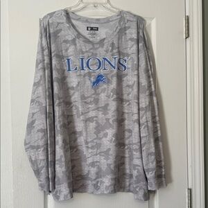 NFL Team Apparel Gray Camouflage Long Sleeve Shirt with Blue Lions Logo Size 4XL
